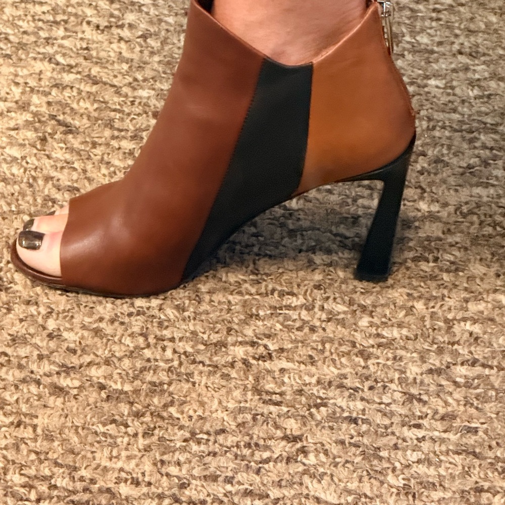 Vince Camuto Brown and Black Heeled Peep Toe Boots - Picture 8 of 8